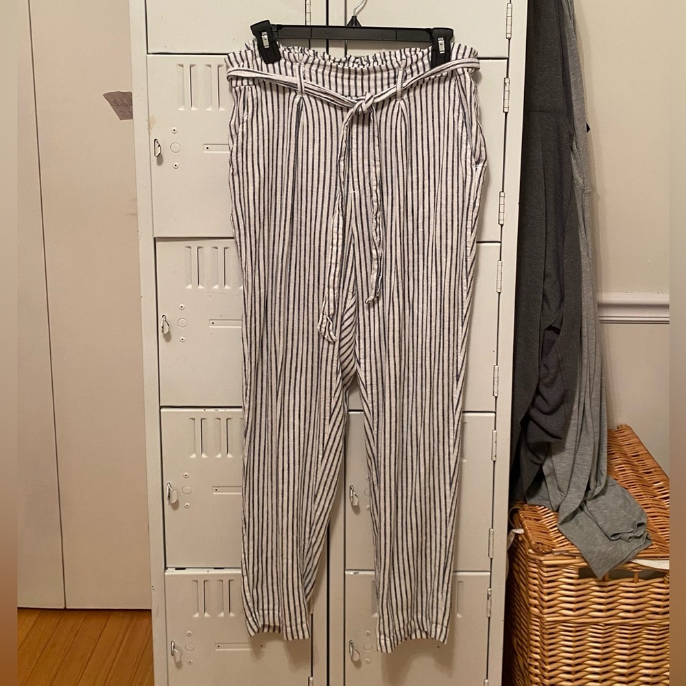 Striped Linen-Blend Pants